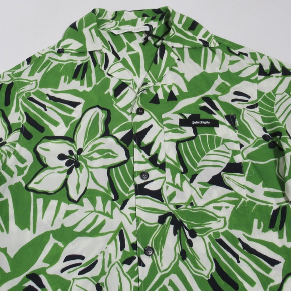 Palm Angels Women's Hibiscus Bowling Shirt Over Green White Size S Super Relaxed - Picture 2 of 12